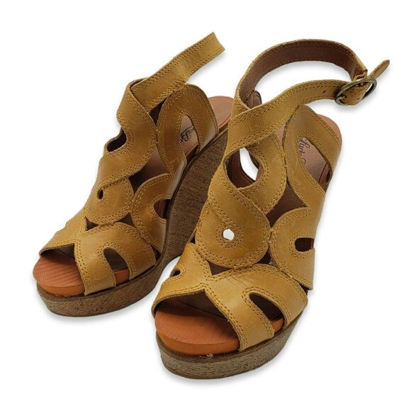 Lucky Brand Penrose Wedge Sandals Womens 7.5 Brown Leather - Picture 4 of 9